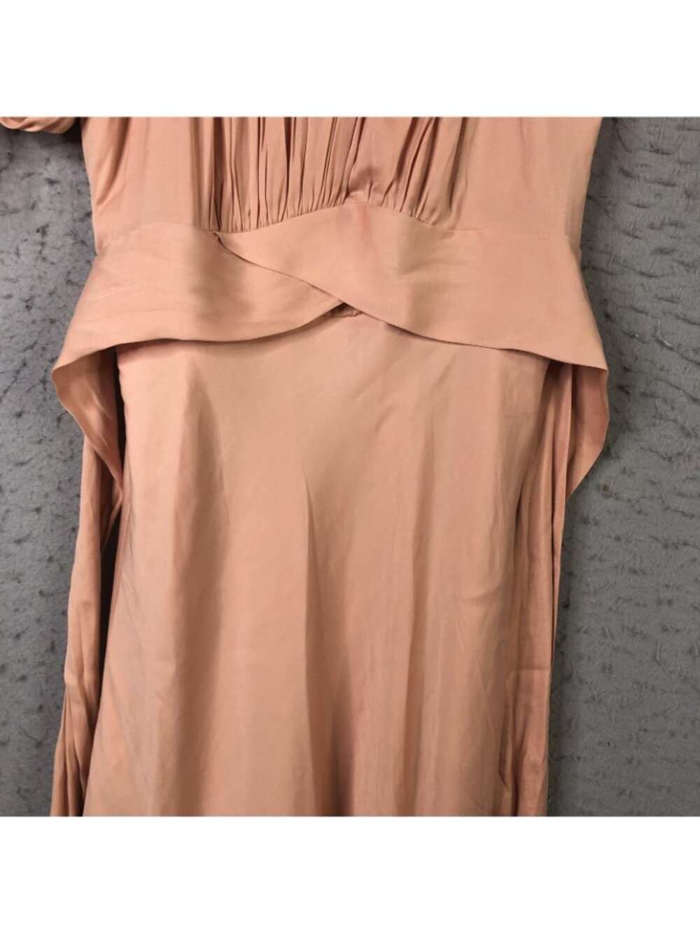 Sage + Paige Dress Womens L Pink Swing Dancing Midi Puff Sleeve Satin Ruched - Picture 13 of 16